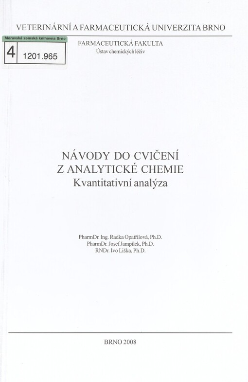 Návody do cvičení z analytické chemie: kvantitativní analýza