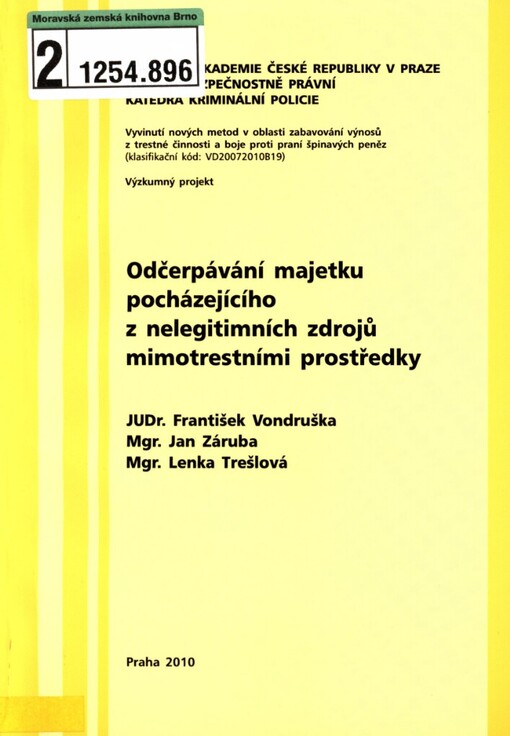 Odčerpávání majetku pocházejícího z nelegitimních zdrojů mimotrestními prostředky