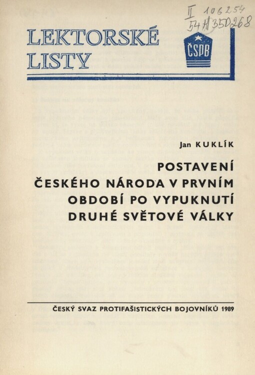 Postavení českého národa v prvním období po vypuknutí druhé světové války