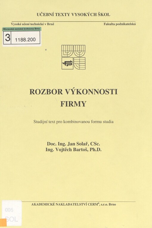Rozbor výkonnosti firmy: studijní text pro kombinovanou formu studia