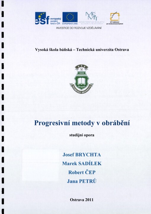 Progresivní metody v obrábění : studijní opora