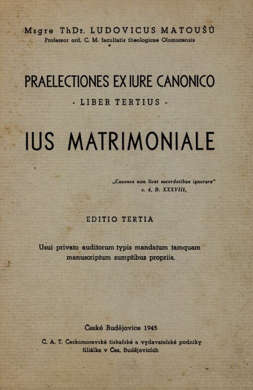 Praelectiones ex iure canonico.Liber tertius,Ius matrimoniale