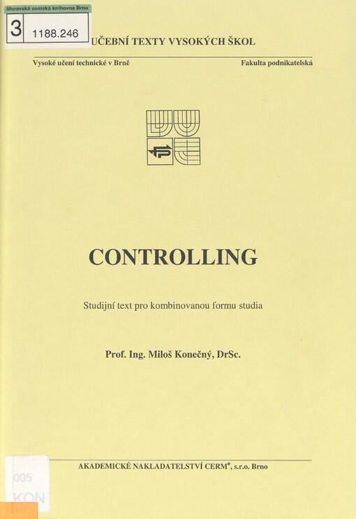 Controlling: studijní text pro kombinovanou formu studia