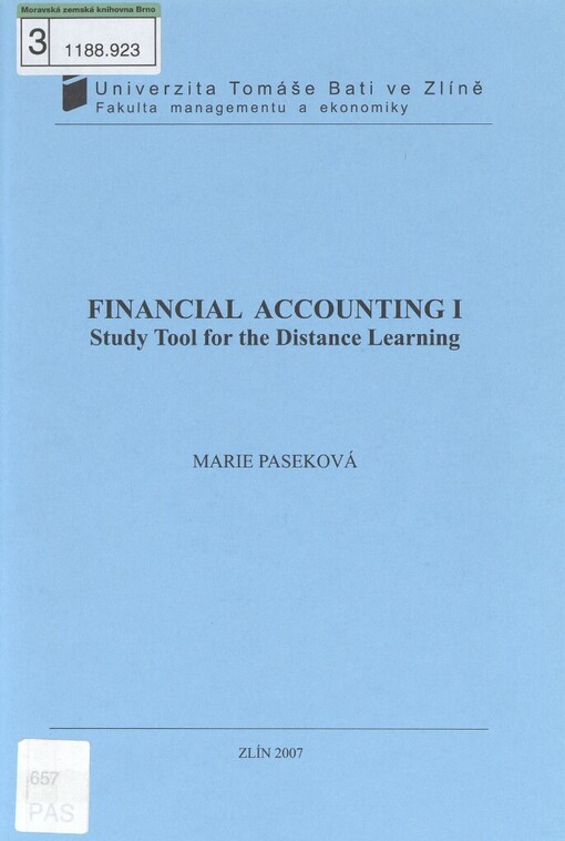 Financial accounting I: study tool for the distance learning