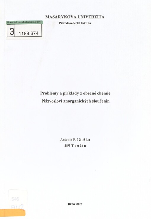 Problémy a příklady z obecné chemie: Názvosloví anorganických sloučenin