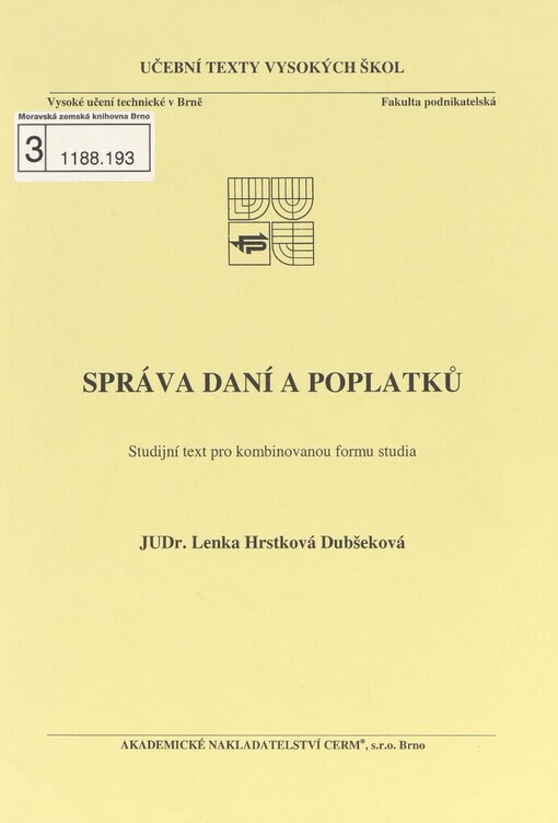 Správa daní a poplatků: studijní text pro kombinovanou formu studia