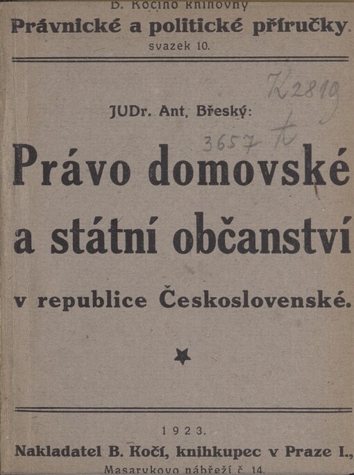 Právo domovské a státní občanství v republice Československé