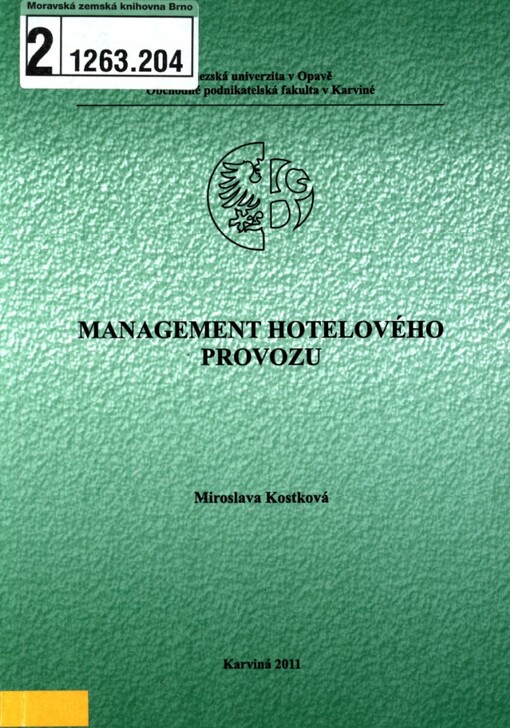 Management hotelového provozu: distanční studijní opora