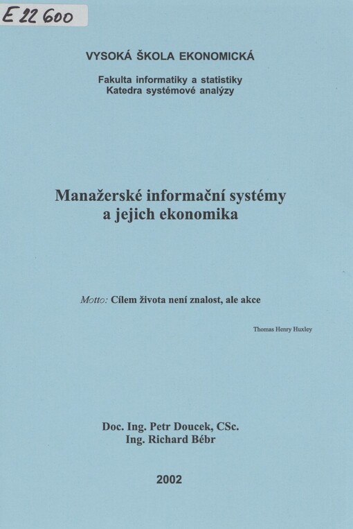 Manažerské informační systémy a jejich ekonomika