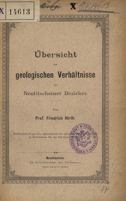 Übersicht der geologischen Verhältnisse des Neutitscheiner Bezirkes