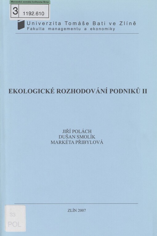 Ekologické rozhodování podniků II