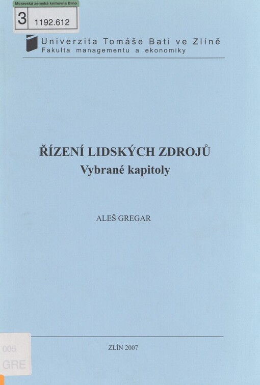 Řízení lidských zdrojů: vybrané kapitoly