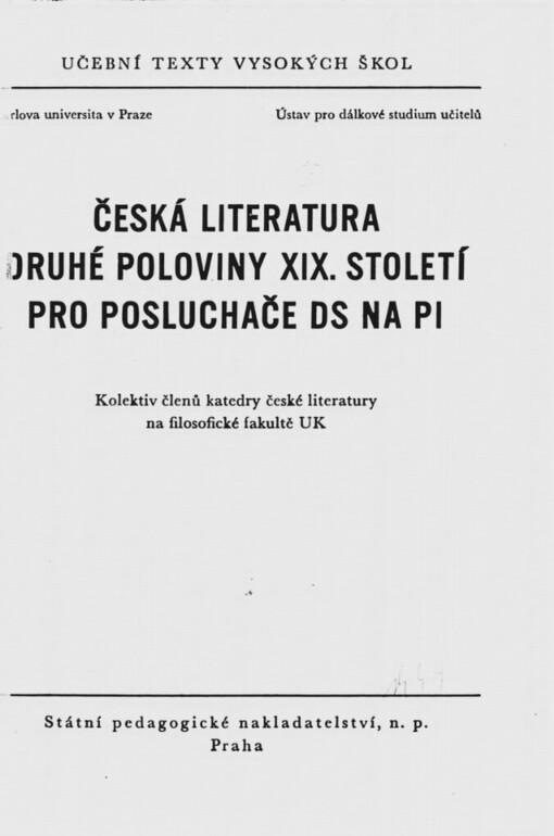 Česká literatura druhé poloviny XIX. století pro posluchače DS na PI