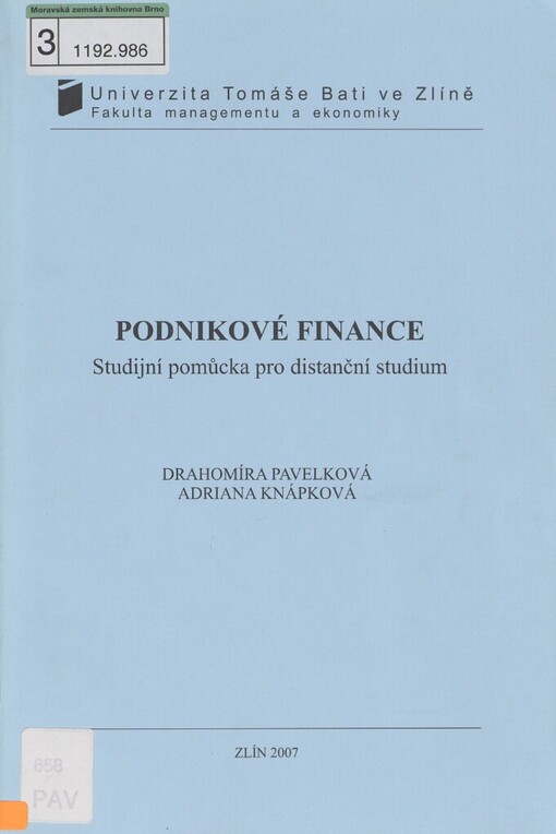 Podnikové finance: studijní pomůcka pro distanční studium