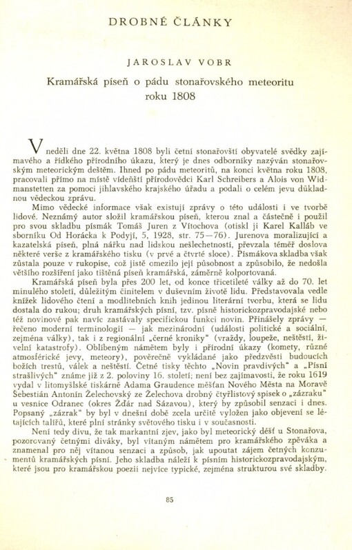 Kramářská píseň o pádu stonařovského meteoritu roku 1808