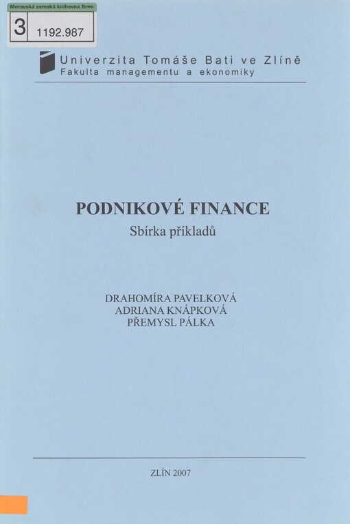 Podnikové finance: sbírka příkladů