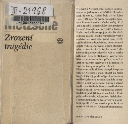 Zrození tragédie, čili, Hellénství a pesimismus