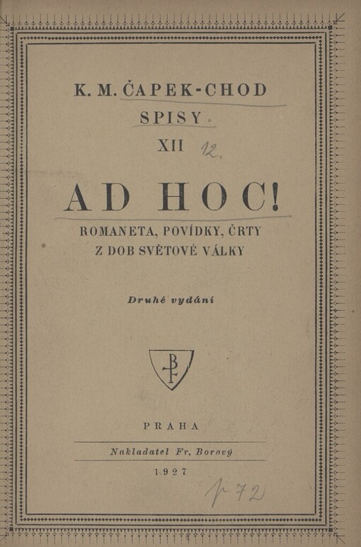 Ad hoc!: romaneta, povídky a črty z dob světové války