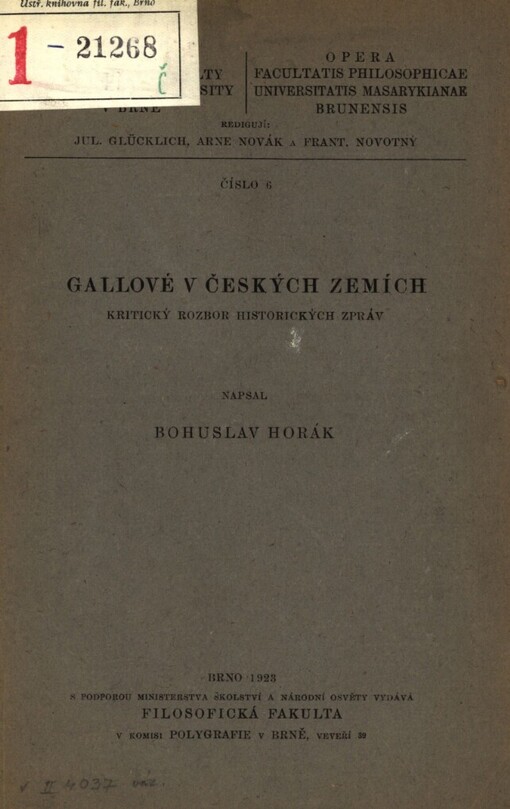 Gallové v českých zemích :Kritický rozbor histor. zpráv