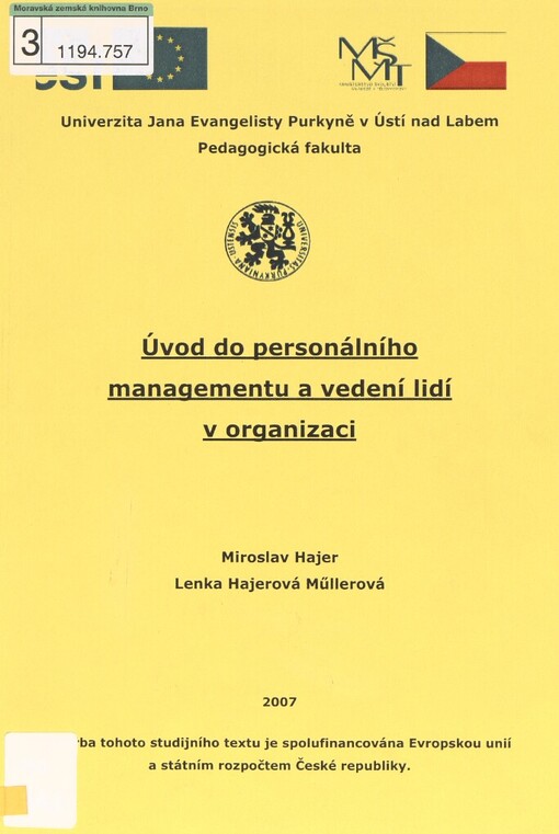 Úvod do personálního managementu a vedení lidí v organizaci: modul Vedení lidí