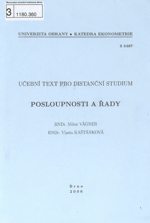 Posloupnosti a řady: učební text pro distanční studium
