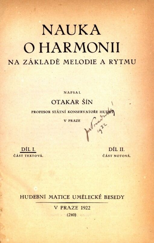 Nauka o harmonii na základě melodie a rytmu.Díl 1,Část textová