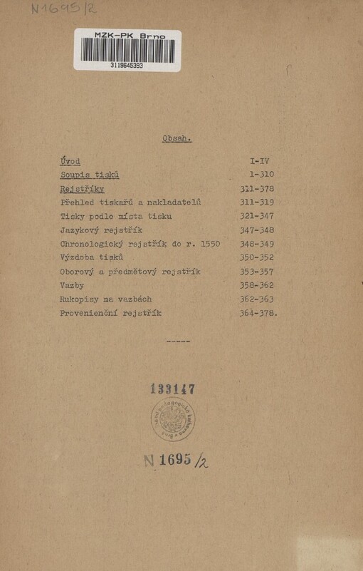 Tisky 16. století z knihovny benediktinů v Rajhradě