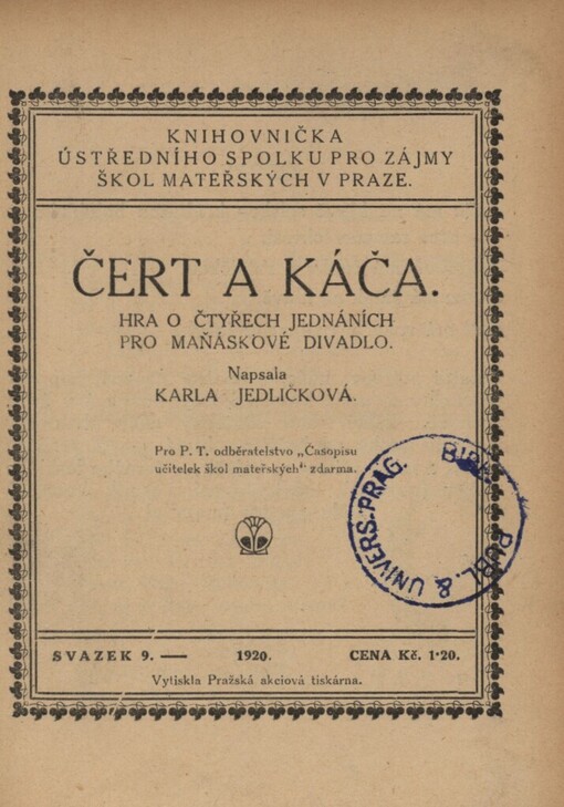 Čert a Káča: hra o čtyřech jednáních pro maňáskové divadlo