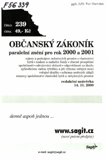 Občanský zákoník: paralelní znění pro rok 2000 a 2001 : redakční uzávěrka 14.11.2000