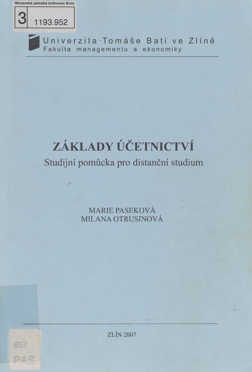 Základy účetnictví: studijní pomůcka pro distanční studium