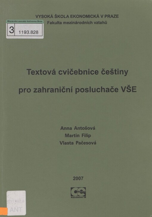 Textová cvičebnice češtiny pro zahraniční posluchače VŠE