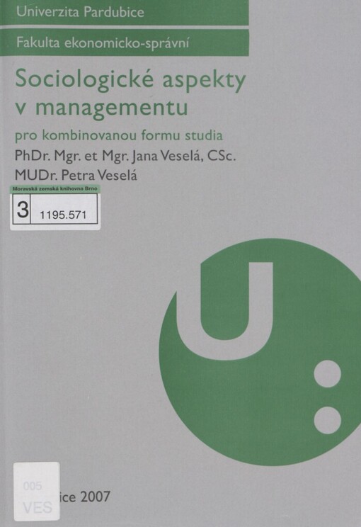 Sociologické aspekty v managementu: pro kombinovanou formu studia