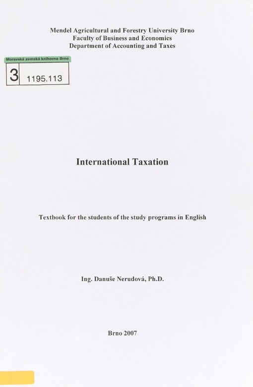 International taxation: textbook for the students of the study programs in English