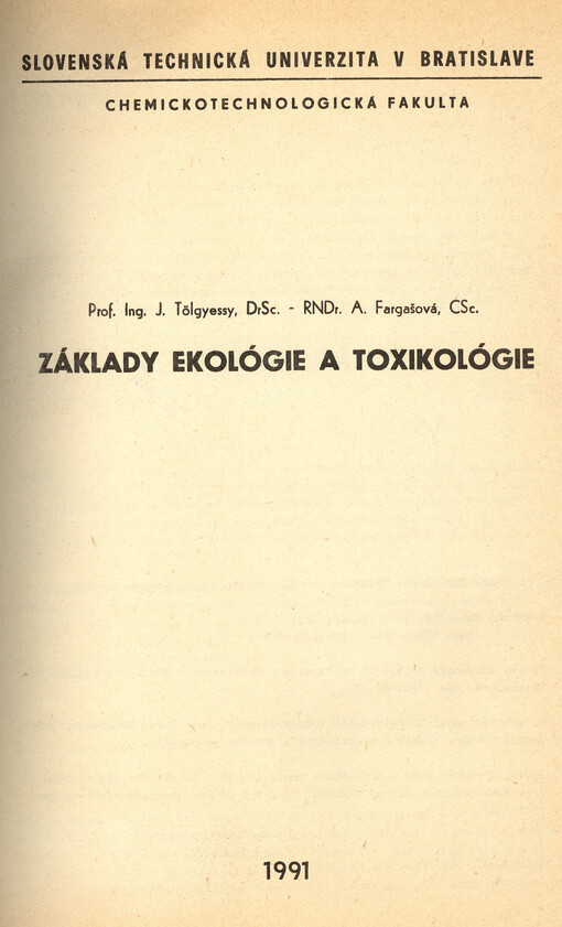 Základy ekológie a toxikológie