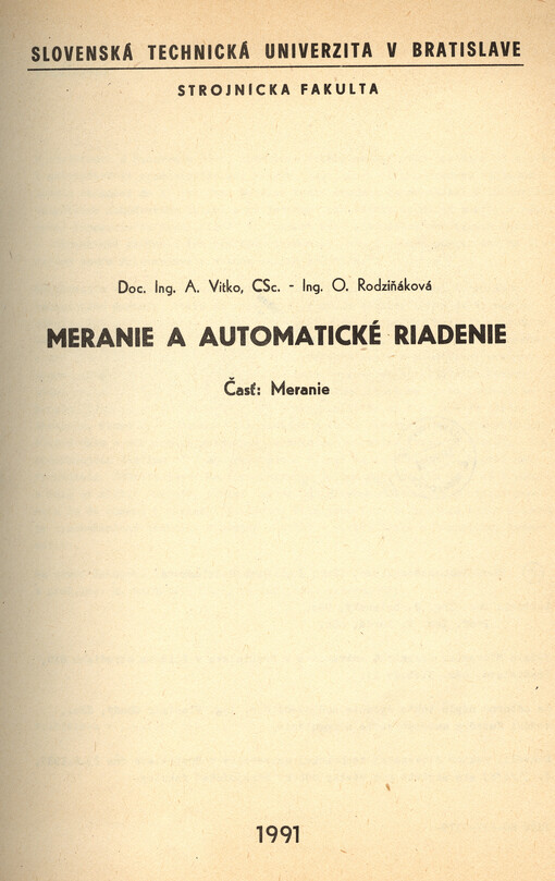 Meranie a automatické riadenie. Časť, Meranie