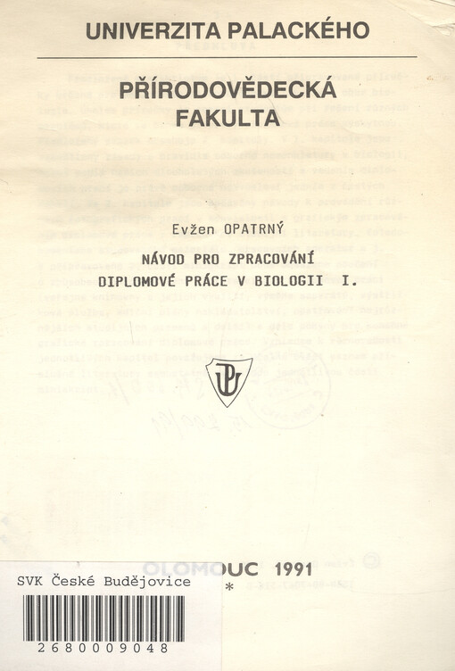 Návod pro zpracování diplomové práce v biologii I.