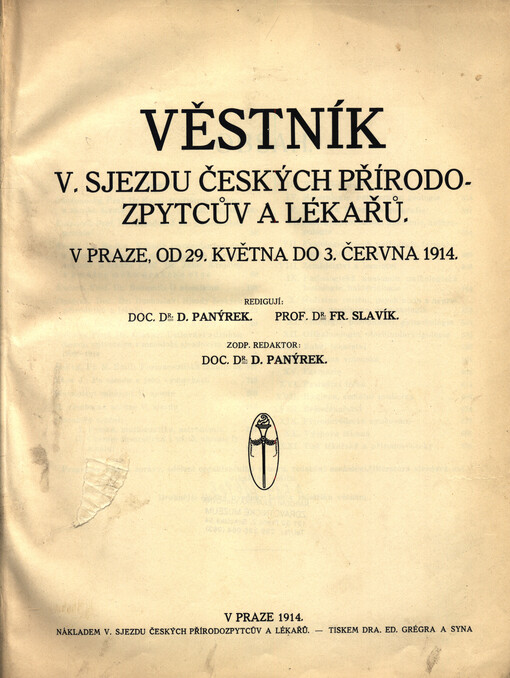 Věstník V. sjezdu českých přírodozpytců a lékařů :v Praze od 29. května do 3. června 1914