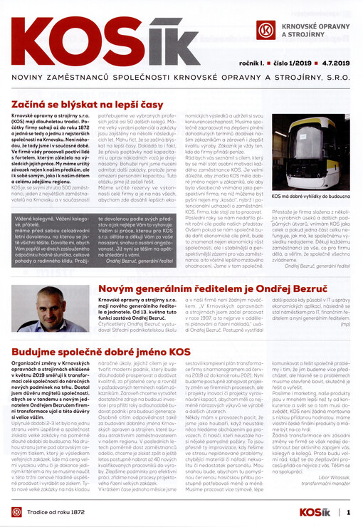 Kosík : noviny zaměstnanců společnosti Krnovské opravny a stojírny, s.r.o.