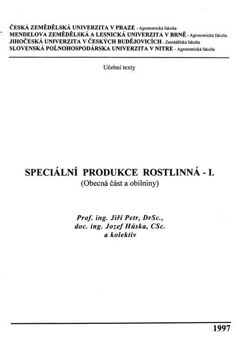 Speciální produkce rostlinná.I.,(Obecná část a obilniny)