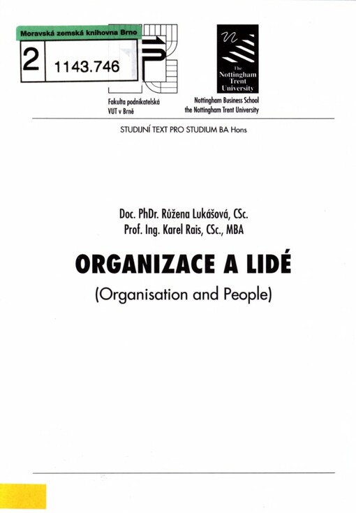 Organizace a lidé =: Organisation and people