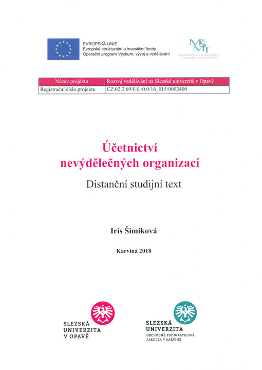Účetnictví nevýdělečných organizací distanční studijní text