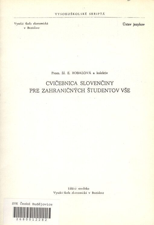 Cvičebnica slovenčiny pre zahraničných študentov VŠE