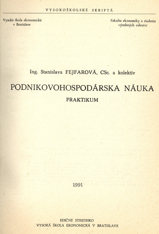 Podnikovodohospodárska náuka : Praktikum