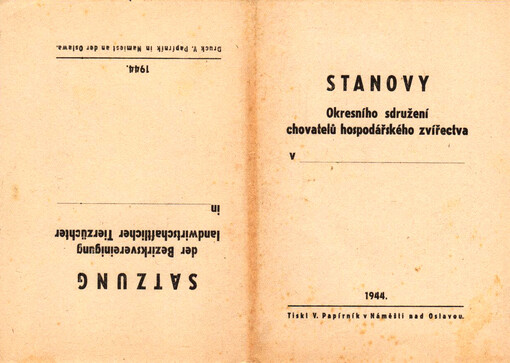 Stanovy Okresního sdružení chovatelů hospodářského zvířectva v ... =: Satzung der Bezirksvereinigung landwirtschaftlicher Tierzüchter in