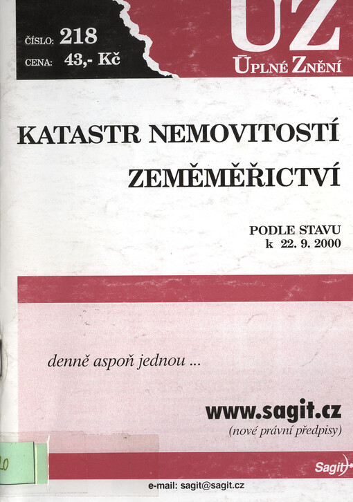 Katastr nemovitostí ;Zeměměřictví : podle stavu k 22.9.2000