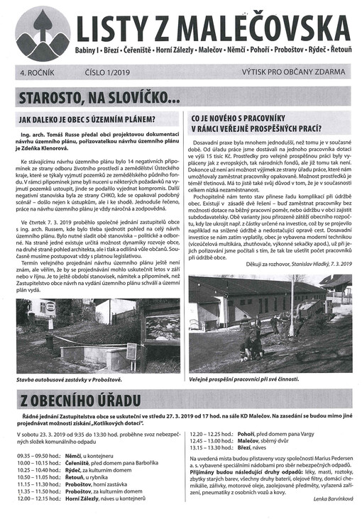 Listy z Malečovska : Babiny I, Březí, Čeřeniště, Horní Zálezly, Malečov, Němčí, Pohoří, Proboštov, Rýdeč, Řetouň