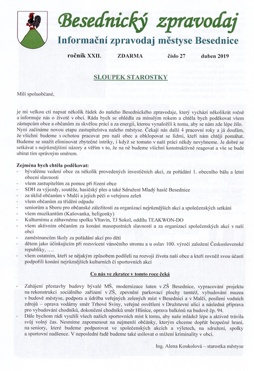 Besednický zpravodaj : informační zpravodaj městyse Besednice