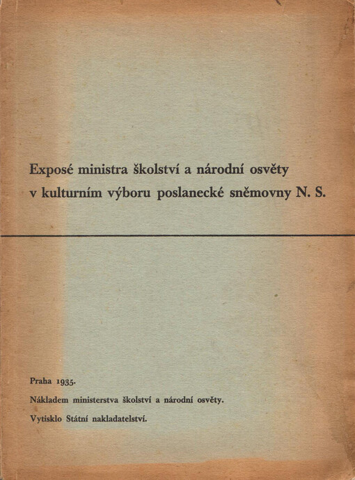Exposé ministra školství a národní osvěty v kulturním výboru poslanecké sněmovny N.S