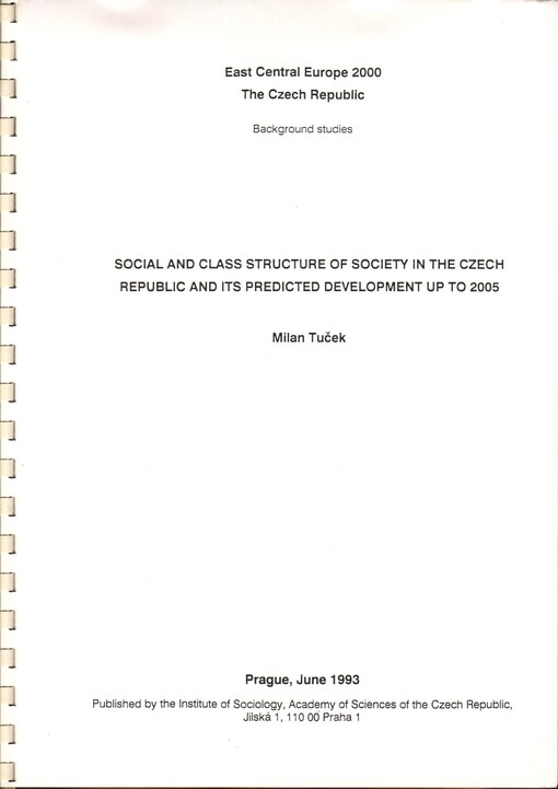 Social and class structure of society in the Czech Republic and its predicted development up to 2005 /