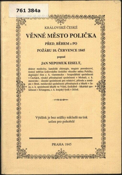 Královské české věnné město Polička před, během a po požáru 10. července 1845